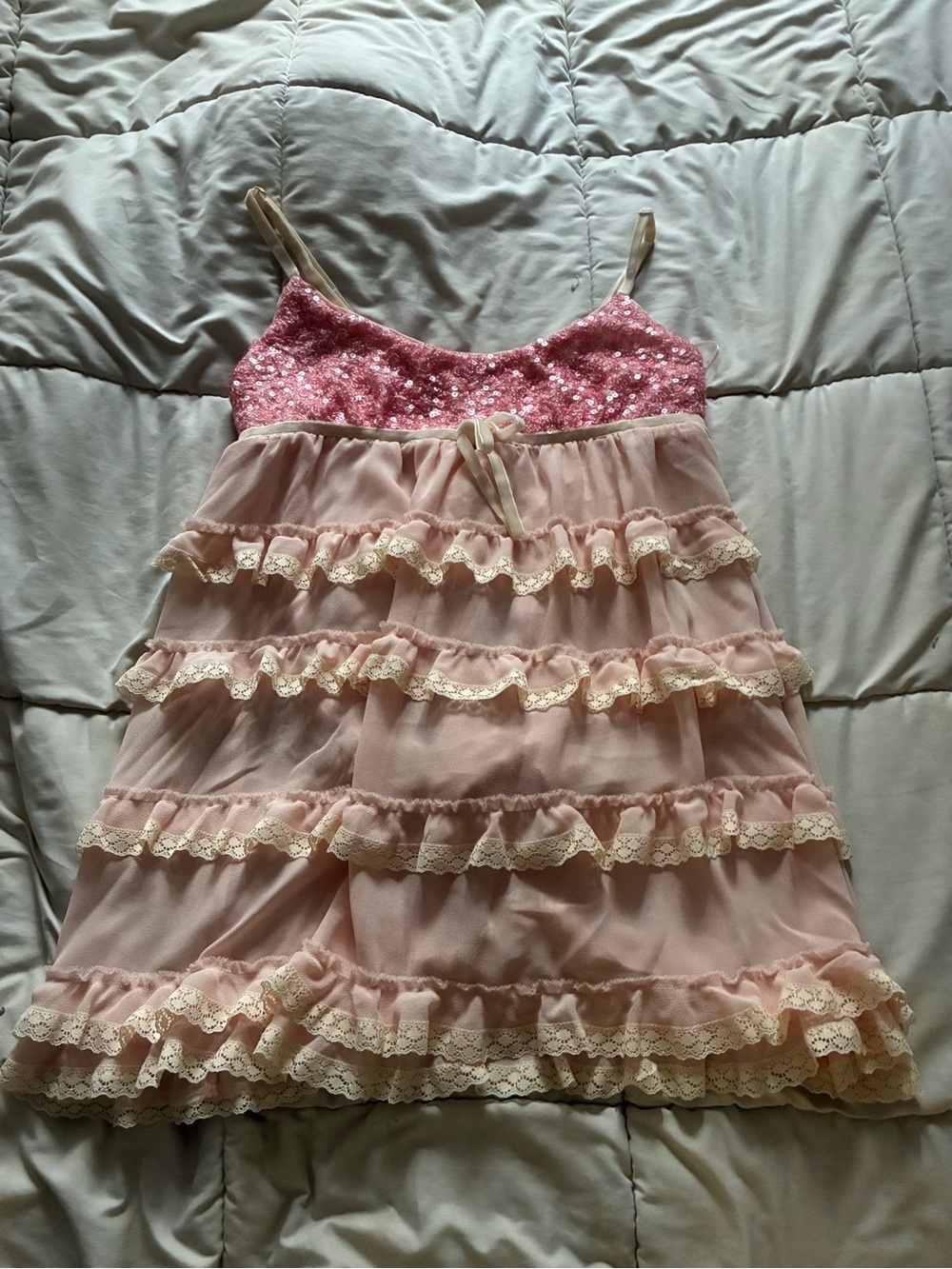 Kimchi Blue Pink Sequin Ruffle Dressing